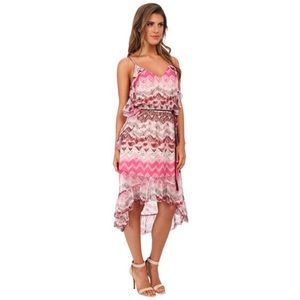 NEW LAmade 100% Silk Ruffle High Low Dress Tribal Print XS